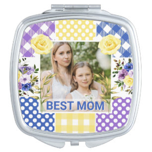 Floral & Plaid Photo Frame Mother's Day Compact Mirror