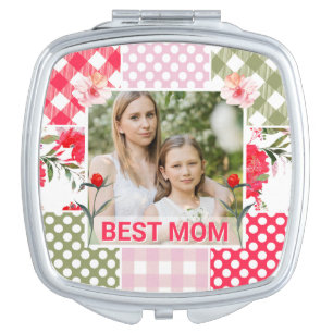 Floral & Plaid Photo Frame Mother's Day Compact Mirror