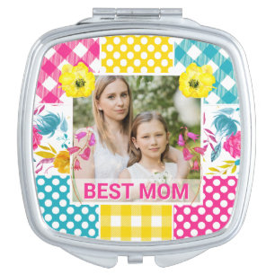 Floral & Plaid Photo Frame Mother's Day Compact Mirror