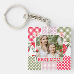 Floral & Plaid Photo Frame Mother's Day Keychain