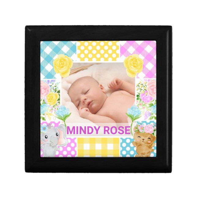 Floral & Plaid Photo Frame Newborn Baby Gift Box (Front)