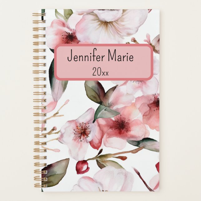 Floral Planner Personalize with Name, Year (Front)
