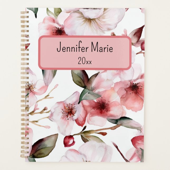 Floral Planner Personalize with Name, Year (Front)