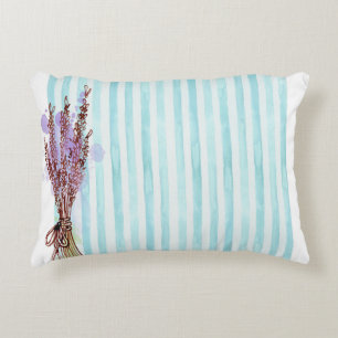 Floral plant lavender blue stripe accent pillow