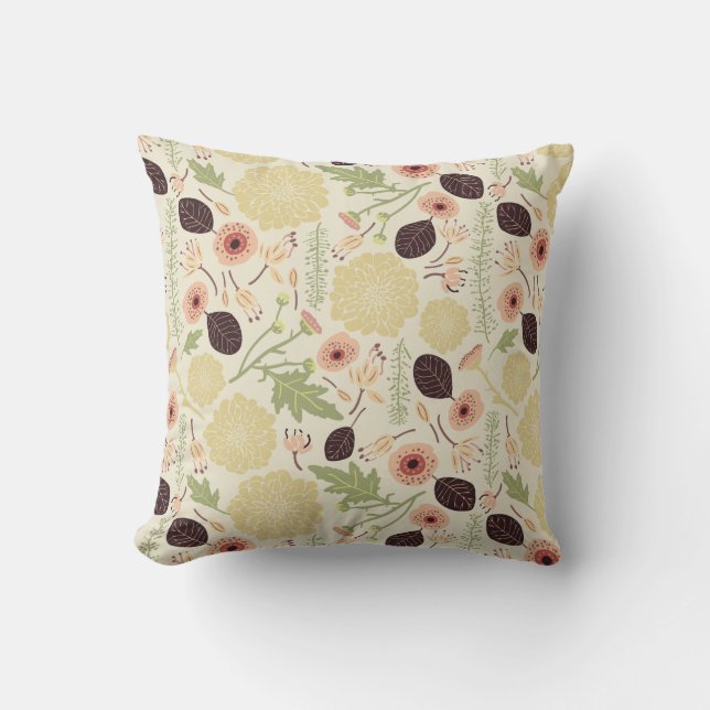 Floral Playful Tossed Flowers Pattern Throw Pillow (Front)