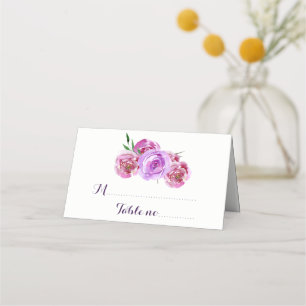 Floral plum blush violet bouquet wedding guest place card