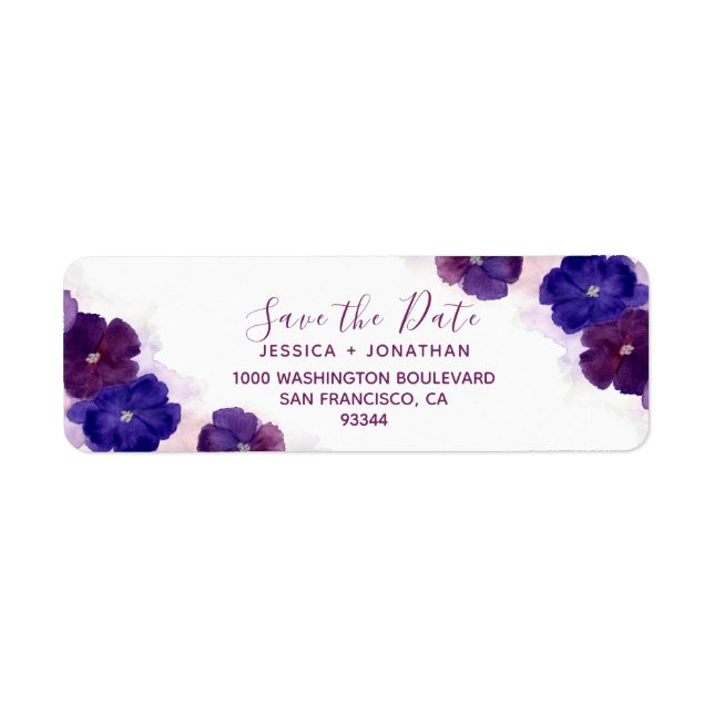 Floral Plum Purple SAVE THE DATE Wedding Label (Front)