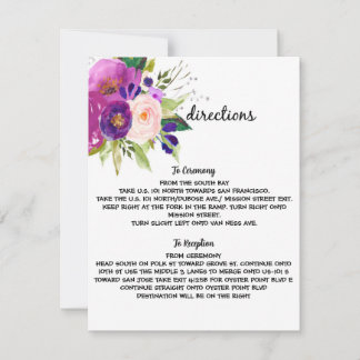 Floral Plum Watercolor Wedding Directions Card