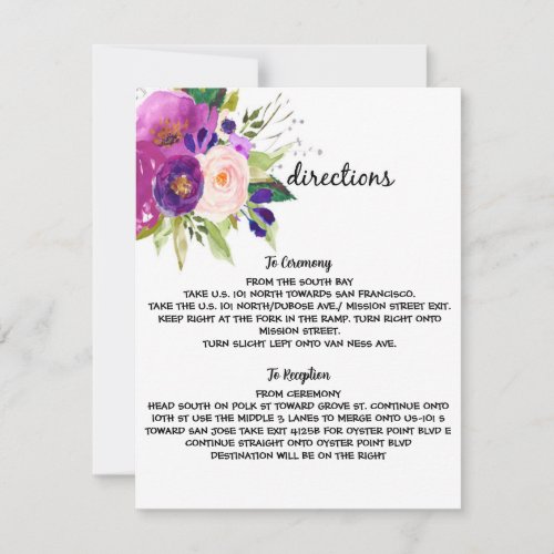 Floral Plum Watercolor Wedding Directions Card