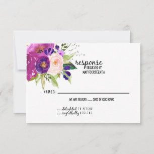 Floral Plum Watercolor Wedding RSVP Card
