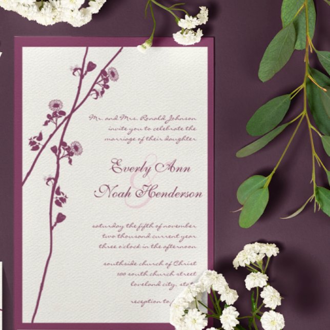 Floral Plum Wildflower Branches Wedding Invitation (Creator Uploaded)