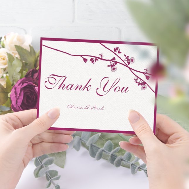 Floral Plum Wildflower Branches Wedding Thank You Card (Creator Uploaded)