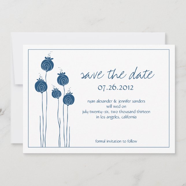 Floral Pods Navy Save the Date (Front)