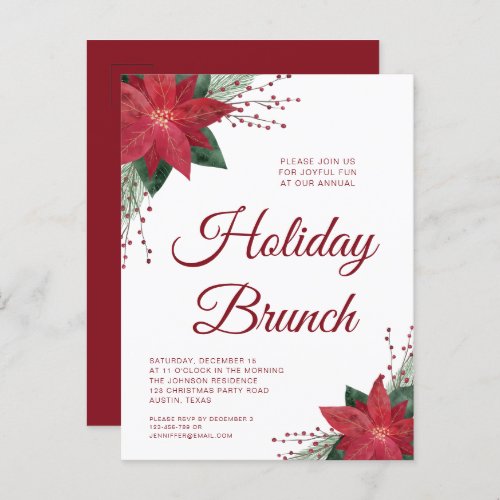Floral Poinsettia Christmas Brunch Invitation  Postcard
