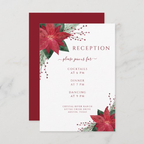 Floral Poinsettia Christmas Wedding Details Enclosure Card