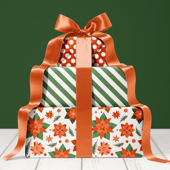 Floral Poinsettia Pattern Cute Holiday Christmas Wrapping Paper Sheets (Creator Uploaded)
