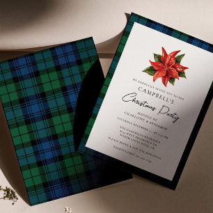 Floral Poinsettia Plaid Christmas Campbell Tartan Invitation