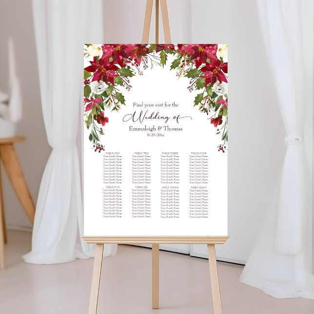 Floral Poinsettia Wedding | Scarlet Red Faux Canvas Print (Creator Uploaded)