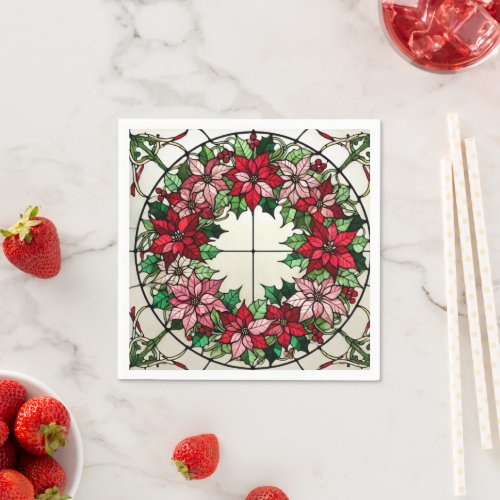 Floral Poinsettia Wreath Stained Glass Decoupage Napkins