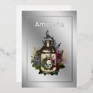 Floral Poison Lotion Halloween Gothic Birthday Foil Invitation