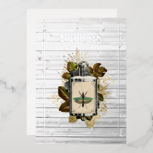 Floral Poison Lotion Halloween Gothic Witch Wood Foil Invitation