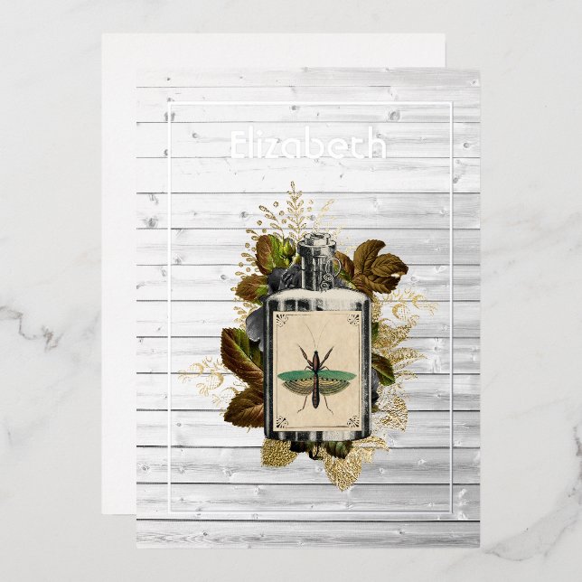 Floral Poison Lotion Halloween Gothic Witch Wood  Foil Invitation (Front/Back)