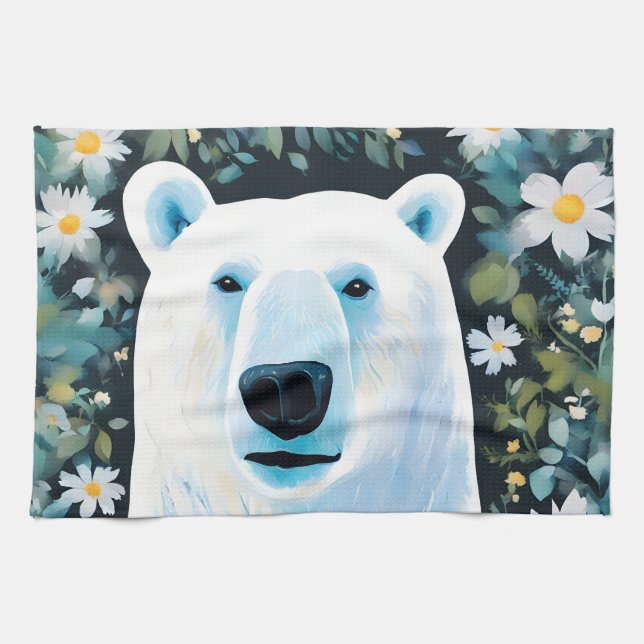 Floral Polar Bear Kitchen Towel (Horizontal)