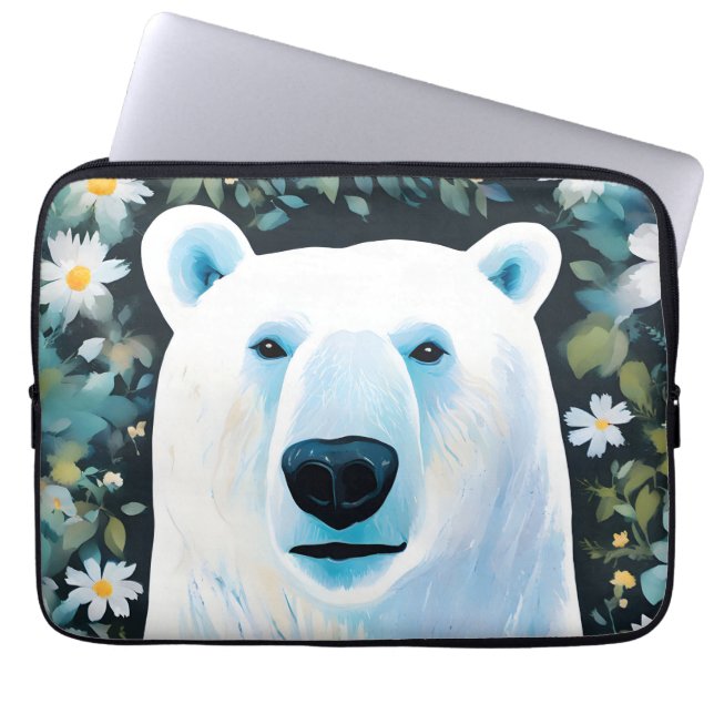 Floral Polar Bear Laptop Sleeve (Front)