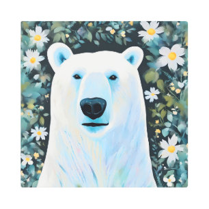 Floral Polar Bear Metal Print