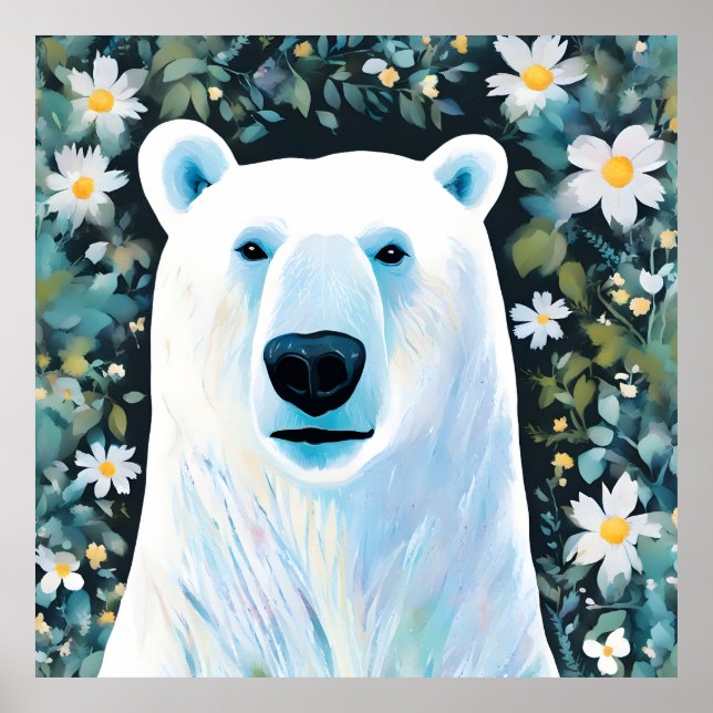 Floral Polar Bear Poster (Front)