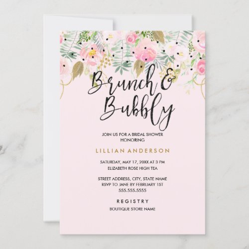 Floral Polka Dot Brunch and Bubbly Bridal Shower Invitation