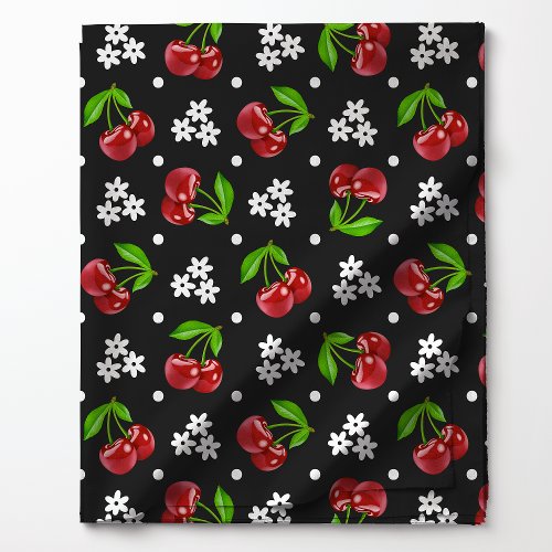 Floral Polka Dot Cherry On Charcoal Pattern Fabric