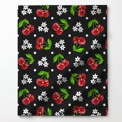 Floral Polka Dot Cherry on Charcoal Pattern  Fabric