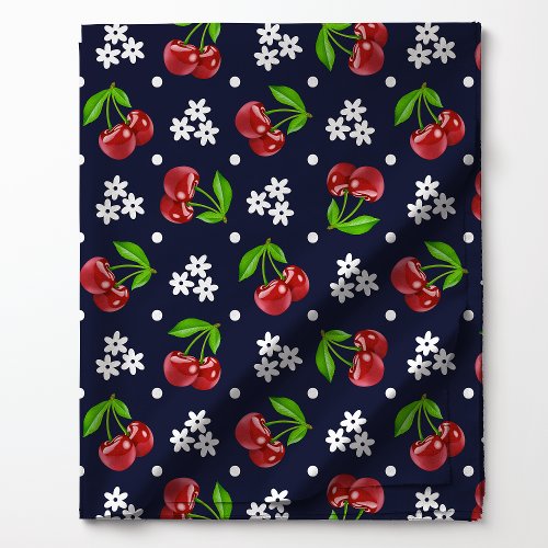 Floral Polka Dot Cherry On Navy Pattern Fabric