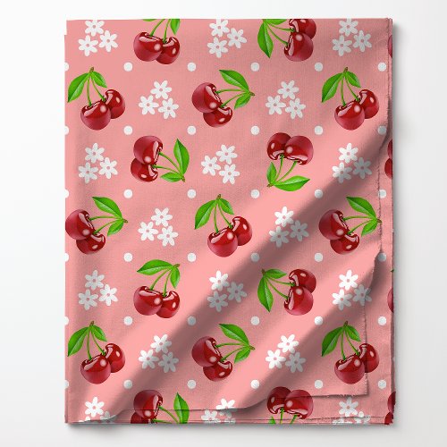 Floral Polka Dot Cherry On Pink Pattern Fabric