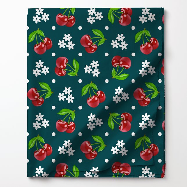 Floral Polka Dot Cherry on Teal Pattern Fabric (Creator Uploaded)