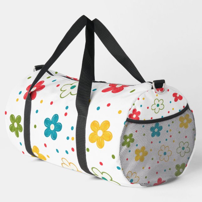 Floral Polka Dot Pattern Duffle Bag (Right Corner)