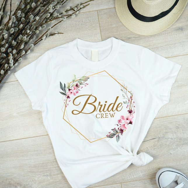 Floral Polygon Bride Team Aesthetic Gold & Pink T-Shirt (Creator Uploaded)