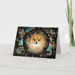 Floral Pomeranian Birthday Card