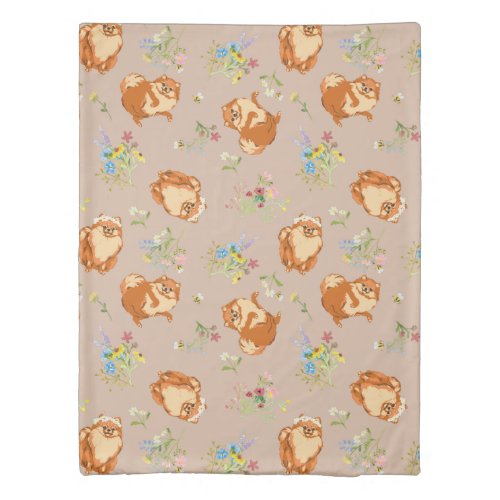 Floral Pomeranian Dog  Duvet Cover