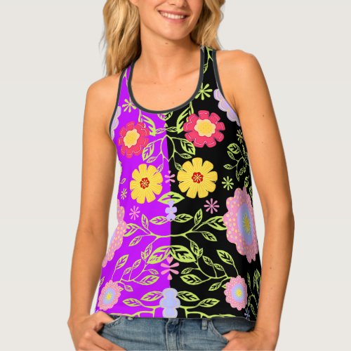 Floral Pop Art Painting Bi_Color Pattern Tank Top