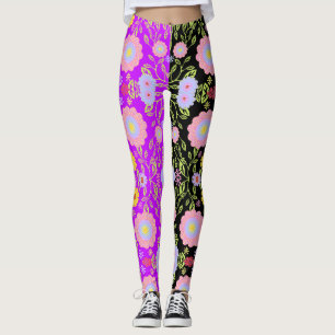 Floral Pop Art Painting Bi-Color Seamless Pattern Leggings