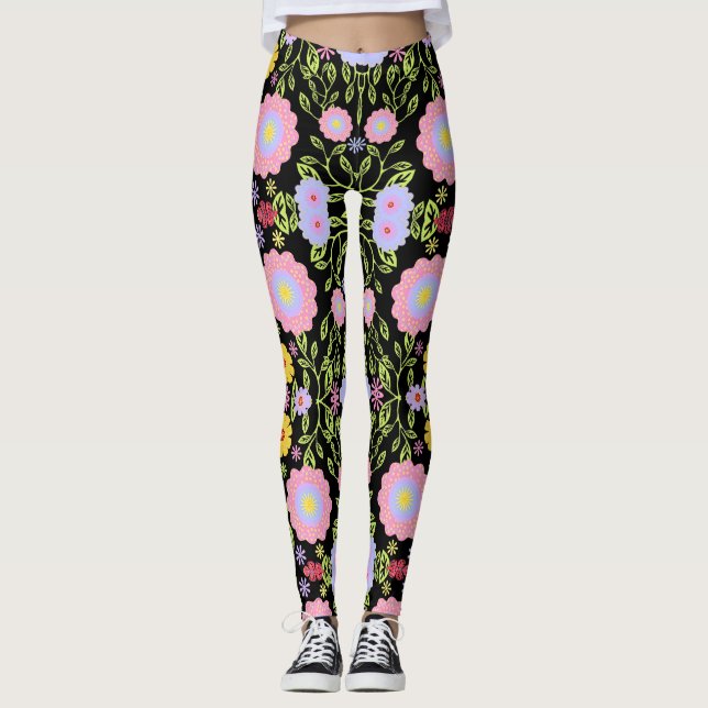 Floral Pop Art Painting Seamless Pattern Leggings (Front)