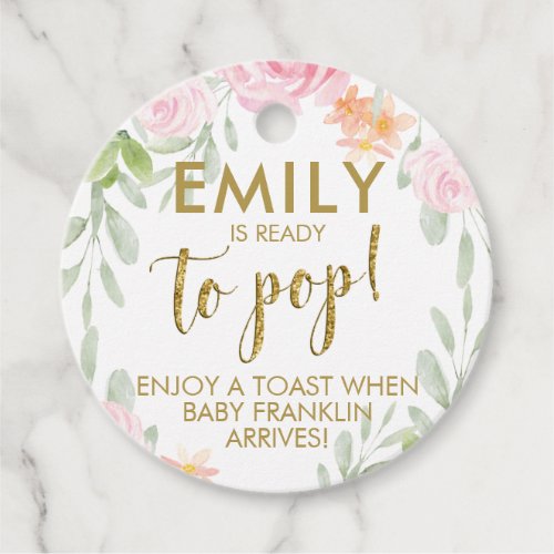 Floral Pop it tags Baby shower Champagne Favor Tags