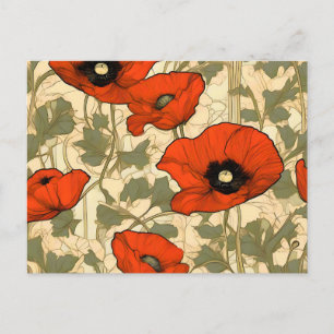 Floral Poppies Art Nouveau Postcard