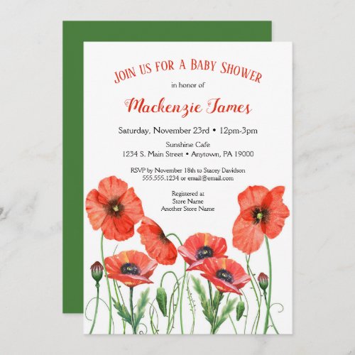 Floral Poppies Baby Shower Invitation Neutral