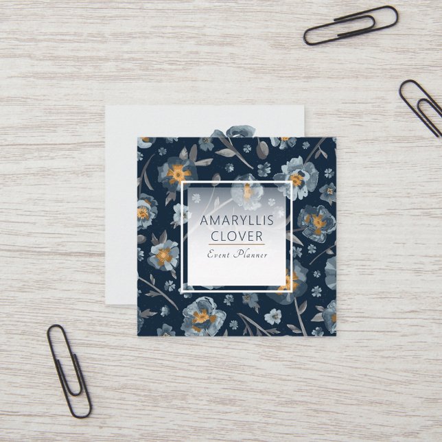 Floral Poppies Botanical Pattern  Square Business Card (Floral Poppies Botanical Pattern Square Business Card from Studio Posies.)
