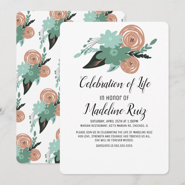 Floral Poppies Bouquet Celebration of Life Invitation (Front/Back)