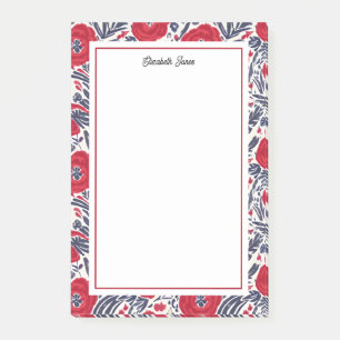 Floral Poppies Red And Blue Post-it Notes