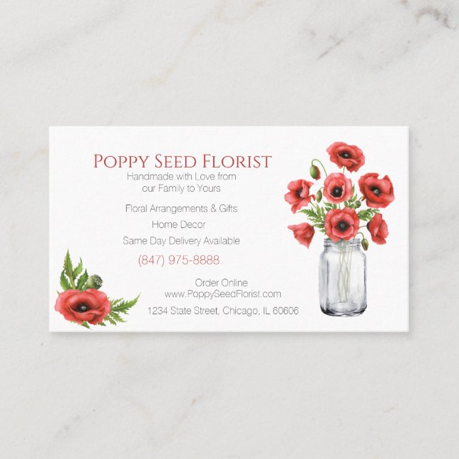 Floral Poppy Business Card (Front)